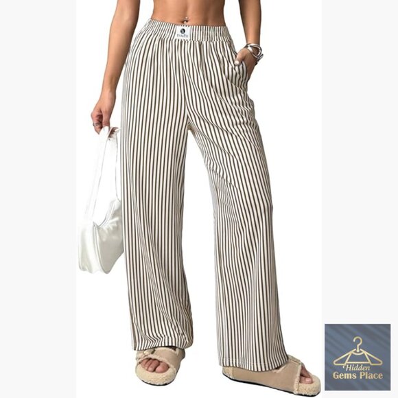 Other - Lightweight Striped Pajama Pants High Waist Wide Leg Lounge Bottoms